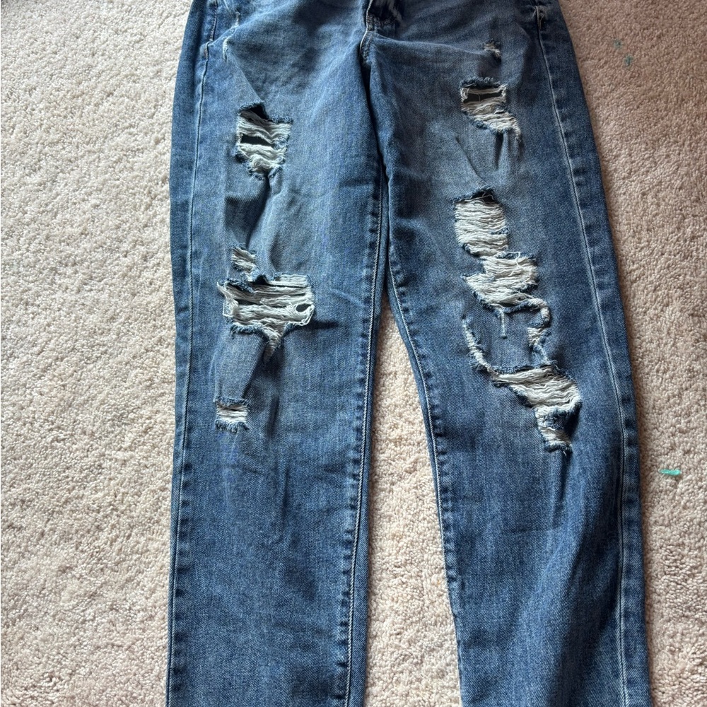 SO Women's Distressed mom Jeans - Blue